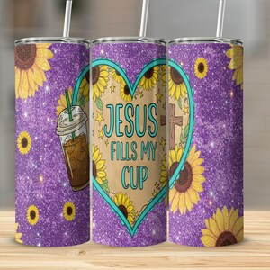 Faith Sunflower Tumbler Wrap: Christian Teal Heart Design (PNG Digital Download)