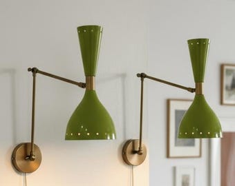 Mid Century Italian Brass Wall Sconce Pair: Stilnovo Style Bedside Lamp