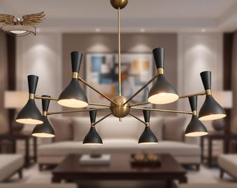 Handmade Brass Sputnik Chandelier: Mid-Century Modern Ceiling Light