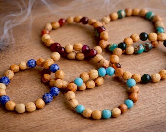 Palo Santo Gemstone Bracelet, Natural Wood Beads, Grounding Spiritual Jewelry