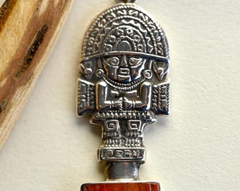 950 Sterling Silver Tumi Pendant Necklace • Inca God Protection, Sodalite Gemstone • Peruvian Jewelry
