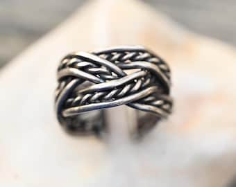 Handmade Woven Sterling Silver Ring | Braided Band, Coastal Jewelry