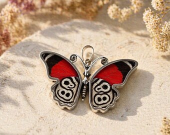 Real Red Butterfly Wing Pendant Necklace, Nature Inspired Jewelry From Peru