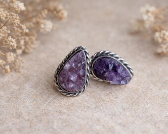 Amethyst Stud Earrings – 950 Silver Handmade Gemstone Jewelry