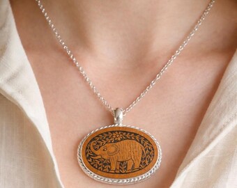Handmade Elephant Necklace | Peruvian Wood & 950 Silver Pendant | Spiritual Protection Jewelry | Artisan Necklace Gift