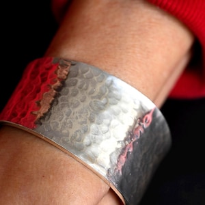 Wide Hammered 950 Sterling Silver Cuff Bracelet | Handmade Artisan Statement Jewelry