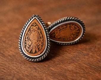 Good Luck Owl Earrings – Peruvian Carved Gourd & 950 Silver – Handmade Artisan Jewelry
