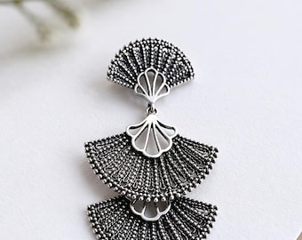 950 Silver Ocean Fan Jewelry Set – Statement Necklace, Earrings, Handmade Peru