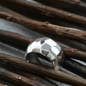 Bold Hammered Dome Ring – 950 Sterling Silver Wide Band