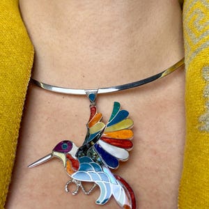 Sterling Silver Hummingbird Pendant: Gemstone Inlay, Peruvian Artisan Necklace