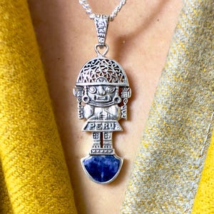 Sterling Silver Tumi Necklace: Sodalite Inca Pendant, Handmade Tribal Jewelry