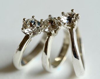 Sterling Silver Solitaire Ring, Round Cubic Zirconia, Minimalist Engagement Promise Ring