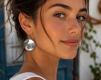 Handmade 950 Silver Wave Disc Earrings, Peruvian Ocean Jewelry