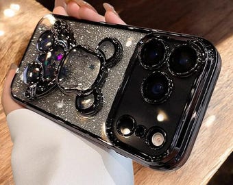 Glitter Quicksand Bear iPhone Case – Rhinestone Plated, Gradient Soft Cover