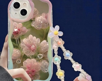 BloomLoop Floral Strap Case – Clear Shockproof iPhone Cover with Elegant Wrist Loop