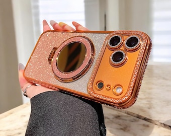 LumiGleam Mirror Case – Diamond Glitter Shockproof Cover for iPhone X to 16 Plus Series