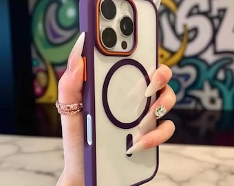 PrismEdge Magnetic Clear Case – Shockproof Transparent Cover with Vibrant Color Bumper