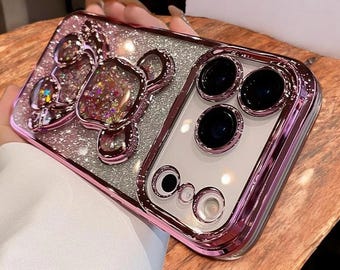 Glitter Quicksand iPhone Case: Rhinestone Accent, Gradient Sparkle Cover