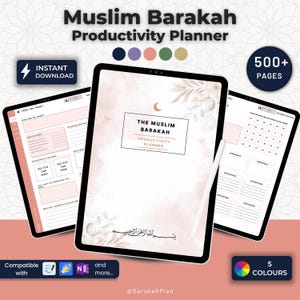 Agenda digitale musulmana, agenda di produttività 2025, agenda di diario islamico per Goodnotes, Notability, iPad, monitoraggio giornaliero e mensile di Salah e Corano.