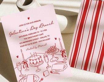 Editable Galentine's Day Brunch Invitation | Girls Night Valentines Day Evite | Digital Canva Download - A061