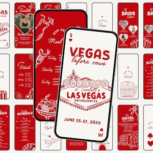 Redigerbar mobil mall för möhippa och resplan i Vegas före löften, helgschema och reseplanerare | Canva digital nedladdning