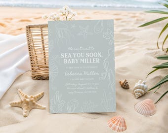 Sea You Soon Baby Shower Invitation: Coastal Ocean Theme (Canva Editable, Digital Download)