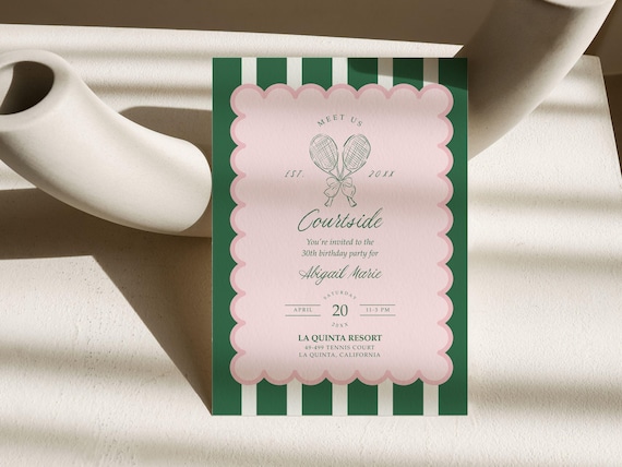 Editable Courtside Tennis Birthday Invite Template | Country Club Theme | Any Age Invitation Digital Download - A060