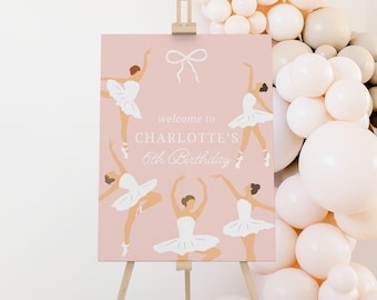Editable Ballerina Birthday Welcome Sign, Pink Ballet, Canva Template