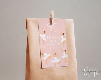 Editable Ballerina Birthday Favor Tag, Pink Ballet, Canva Template (2x3.5in)