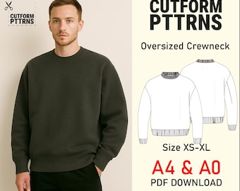 Wykrój do szycia bluzy z okrągłym dekoltem w rozmiarze unisex, format A4 i A0