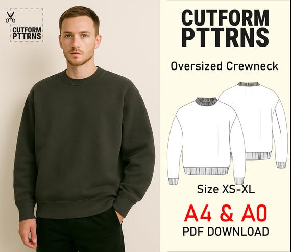 Unisex Oversized Crewneck Sewing Pattern A4 & A0