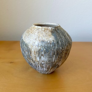 Lise Herud Braten hand carved small ceramic vase 4” tall earthy natural organic form signed studio art pottery