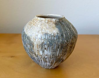 Lise Herud Braten hand carved small ceramic vase 4” tall earthy natural organic form signed studio art pottery