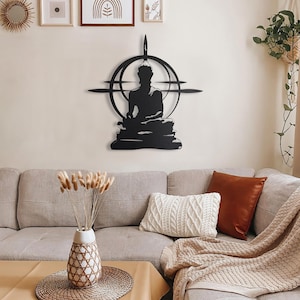 Décoration murale en métal avec silhouette de Bouddha : décoration zen spirituelle