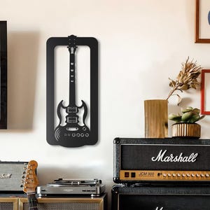 Electric Guitar Metal Wall Decor, Matte Black Music Silhouette Wall Decor for Studio Bedroom Office or Man Cave, Musician Gift Idea