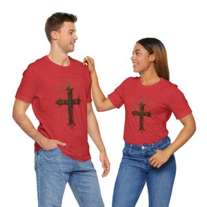 クロスデザインTシャツ：ユニセックスコットン宗教Tシャツ
