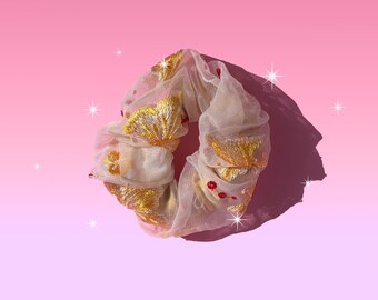 Golden Butterfly Double-Layer Scrunchie | Cute Hair Accessories | Handmade Accessories