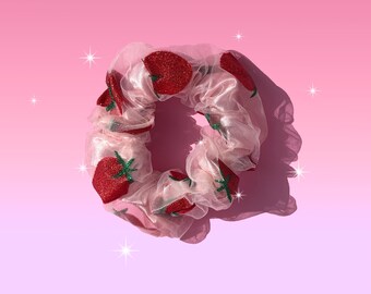 Strawberry Double-Layer Scrunchie | Cute Hair Accessories | Handmade Accessories
