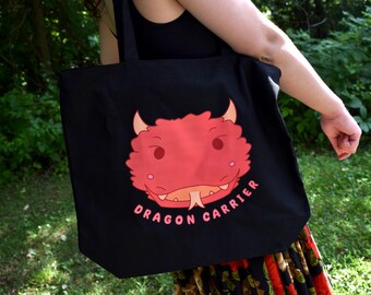 Black Canvas Dragon Carrier Tote Bag | Zippered, Interior Pocket
