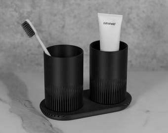 Minimalist Design Toothbrush Cup Set with Draining Base | Modern Bathroom Organizer