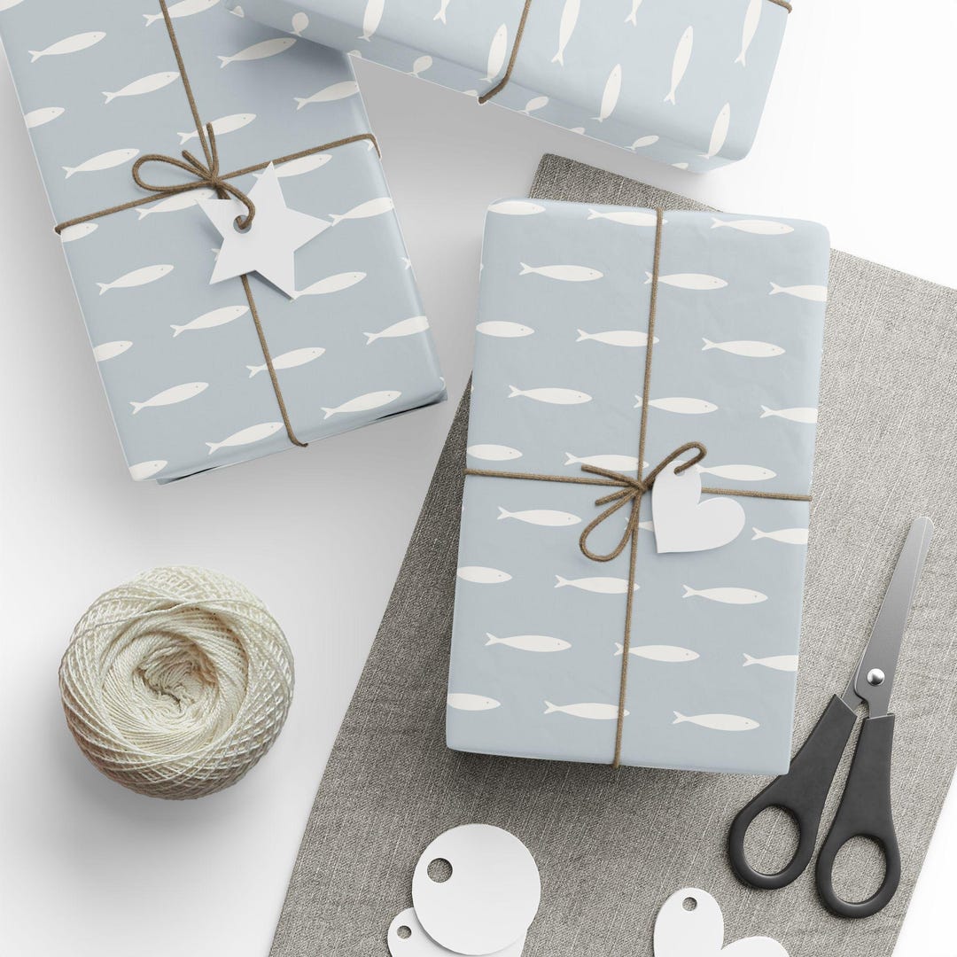 Fish Wrapping Around Coastal Fish Wrapping Paper | Deep Harbor Collection | Minimal Maritime ...
