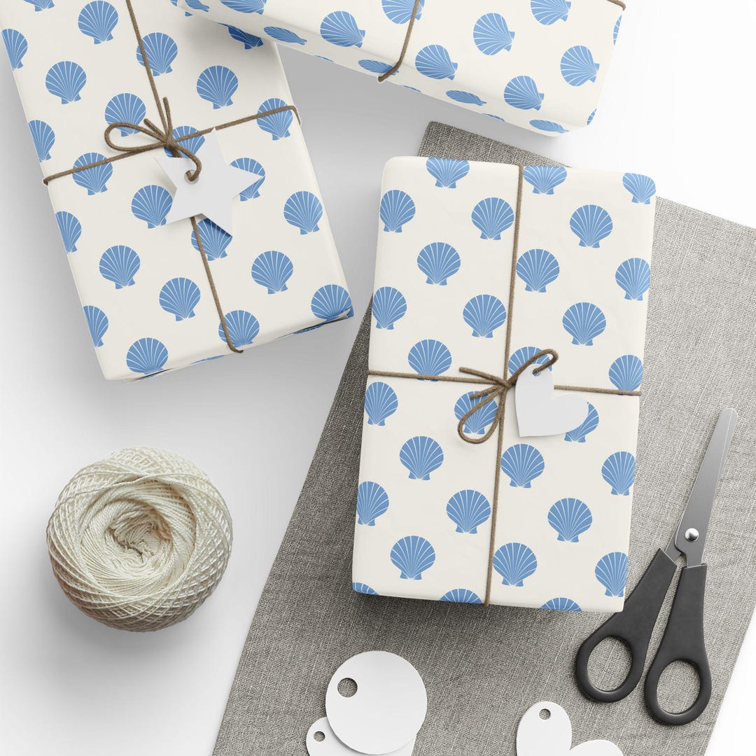 Scallop Shell Wrapping Paper | Preppy Coastal Gift Wrap | Classic Prep ...