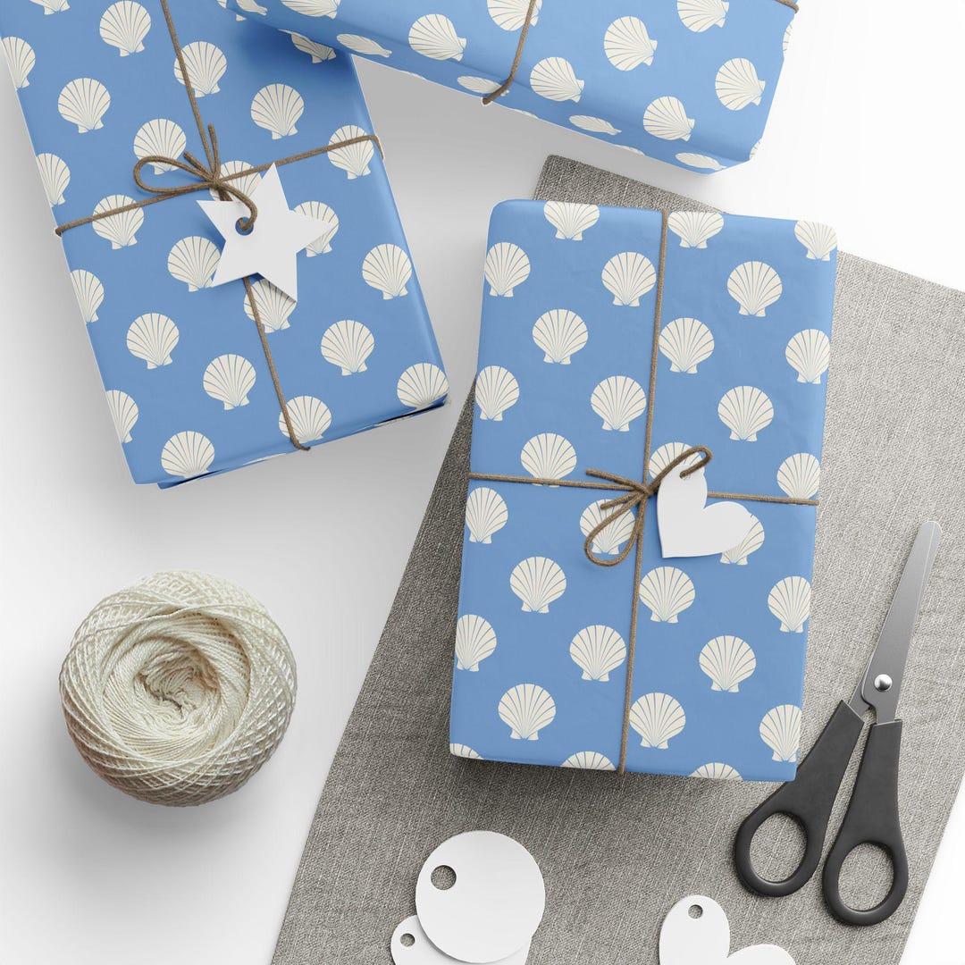 Scallop Shell Wrapping Paper | Preppy Coastal Gift Wrap | Classic Prep ...