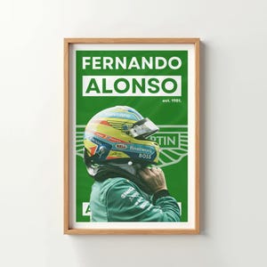 Vintage Fernando Alonso F1 Poster, Aston Martin Formula One Print, Minimalist Wall Art, Formula 1 Racing Driver, Modern Motorsport Canvas