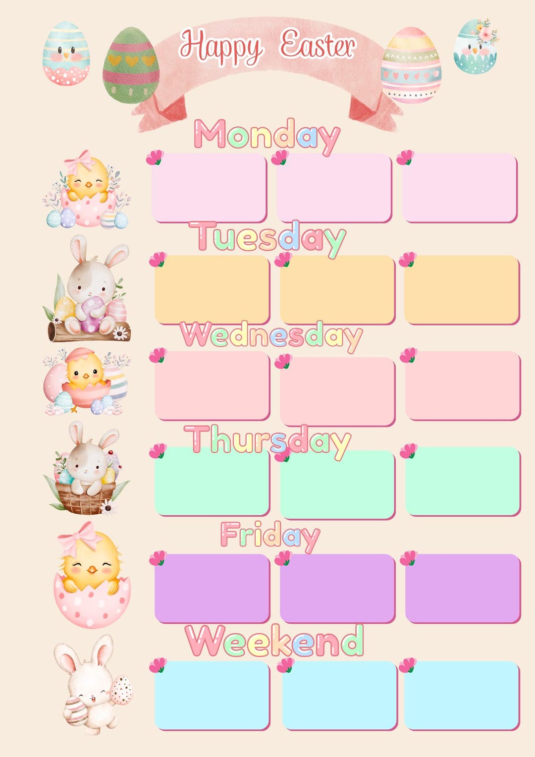 Easter Week Timetable Easter Weekly Planner | Printable Kids Planner | Easter Weekly Planner ...