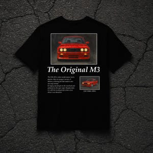 E30 M3 Vintage Car T-Shirt Black - Euro Car Enthusiast Tee - Automotive Graphic Shirt - Gift for Car Lovers