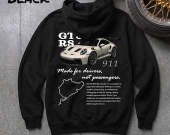 Felpa con cappuccio GT3 RS nera - Felpa con grafica Euro SportsCar - Regalo per gli amanti delle auto