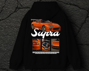 Sudadera con capucha Supra negra - Sudadera con capucha para entusiastas de los coches JDM - Sudadera con estampado de coches japoneses clásicos - Regalo para amantes de los coches