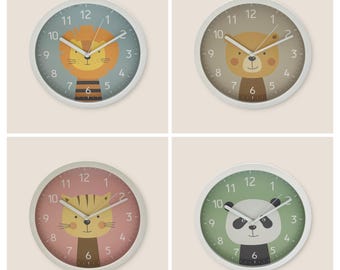 Lautlose Wanduhr für Kinder im Tier-Design, ohne Tickgeräusche, 30 cm Durchmesser, Deko fürs Kinderzimmer, für Mädchen und Jungen