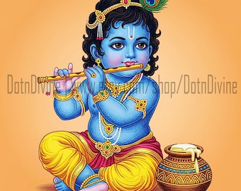 Baby Krishna Wall Art | Kolam-Inspired Digital Art Made with Dots | Janmashtami Decor | Hindu Festival Printable | Indian Nursery Gift